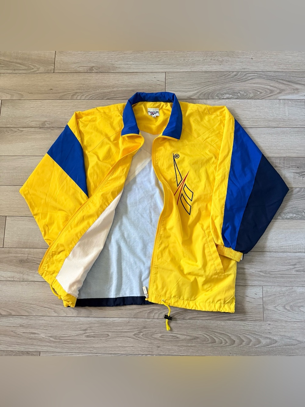 Vintage 90’s REEBOK Full Zip Yellow Blue Windbreaker Jacket Sz XL